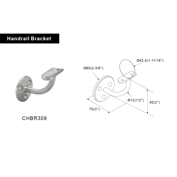 CHBR309, Stainless Steel Wall Mount Handrail Bracket For Round Tube